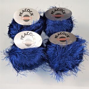 Skacel Collection Peacock  Eyelash Yarn Color No 12 Blue 4 Skeins Made In Italy